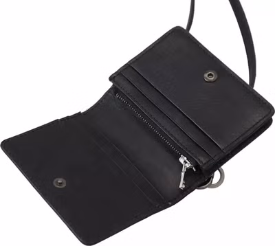 Black Leather Bifold Shoulder Sling Women Wallet