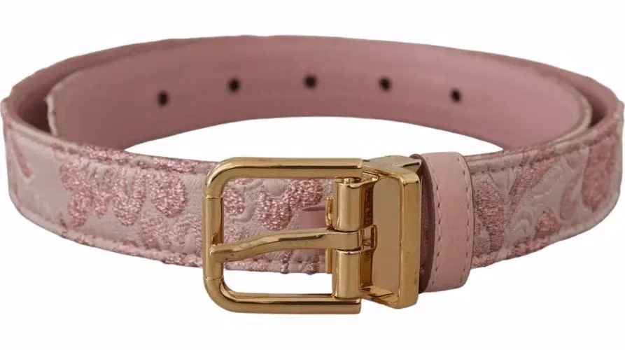 Dolce & Gabbana Pink Jaquard Embroidered Gold Tone Metal Buckle Belt
