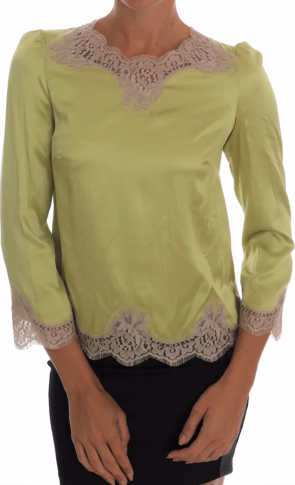 Dolce & Gabbana Green Silk Stretch Blouse Top