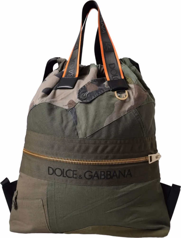 Dolce & Gabbana Military Green Patchwork Rucksack Backpack Bag