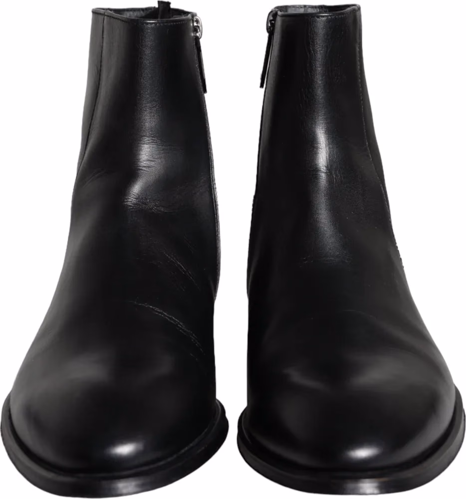 Dolce & Gabbana Black Calf Leather Men Ankle Boots Men Shoes