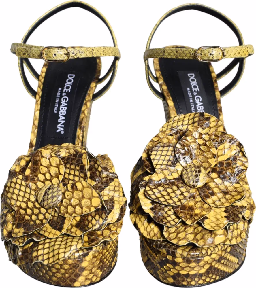 Dolce & Gabbana Yellow Exotic Leather Ankle Strap Heels Sandals Shoes
