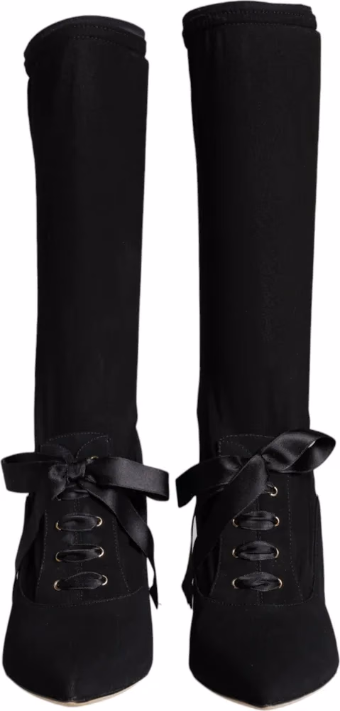 Dolce & Gabbana Black Stiletto Heels Mid Calf Boots Shoes