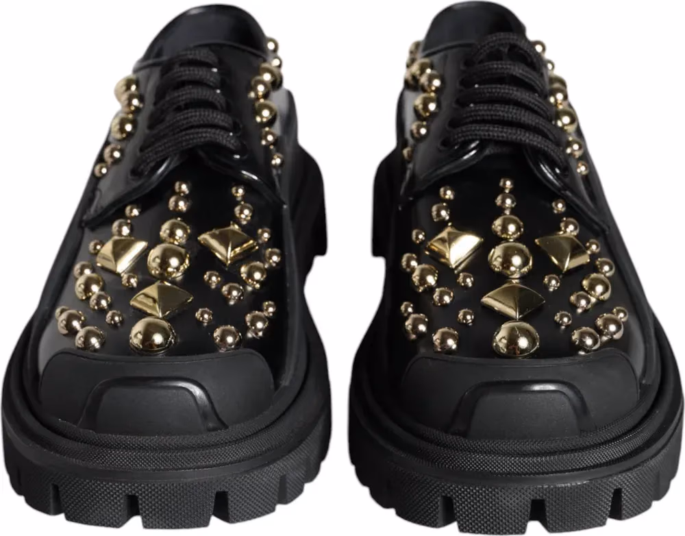 Dolce & Gabbana Black Leather Trekking Derby Embellished Shoes