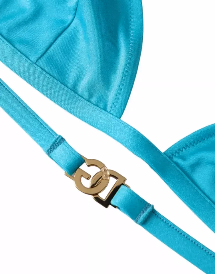 Dolce & Gabbana Blue Green Halter DG Logo Swimwear Beachwear Bikini Top