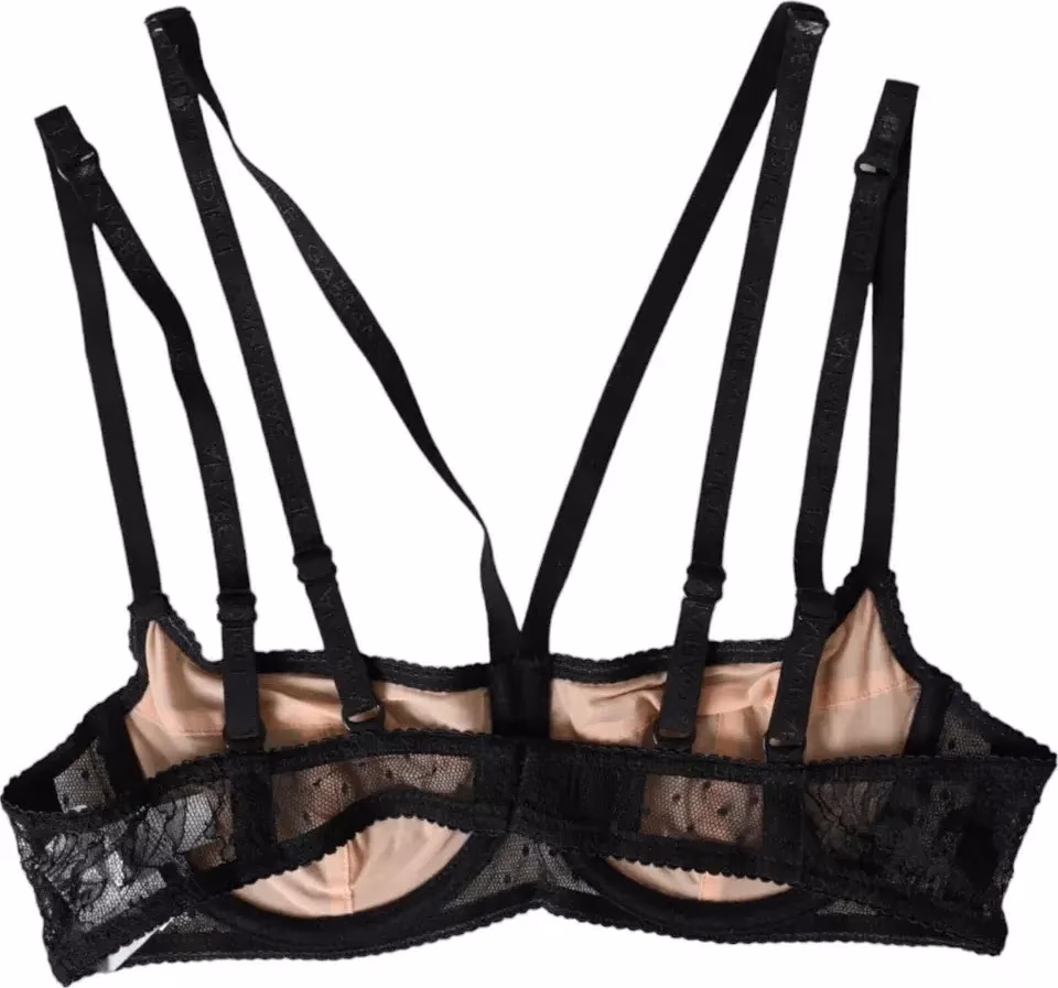 Dolce & Gabbana Black Floral Lace Nylon Balconcino Bra Underwear