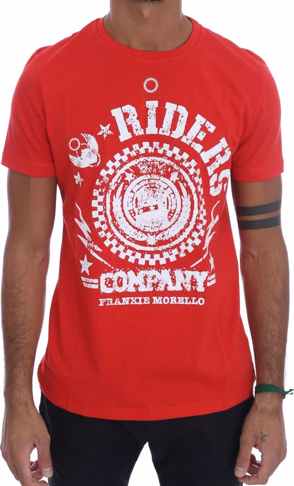 Frankie Morello Red Cotton RIDERS Crewneck T-Shirt