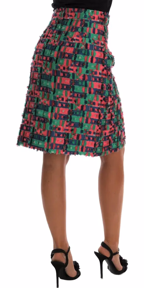 Dolce & Gabbana Pink Green Jacquard Pencil Skirt