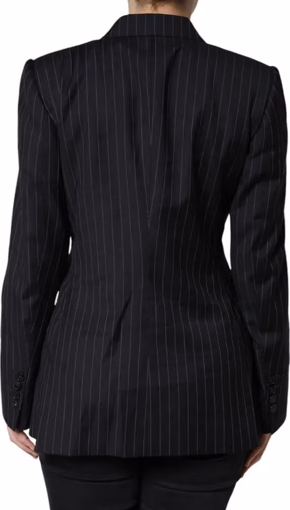 Dolce & Gabbana Dark Gray Striped Double Breasted Coat Jacket