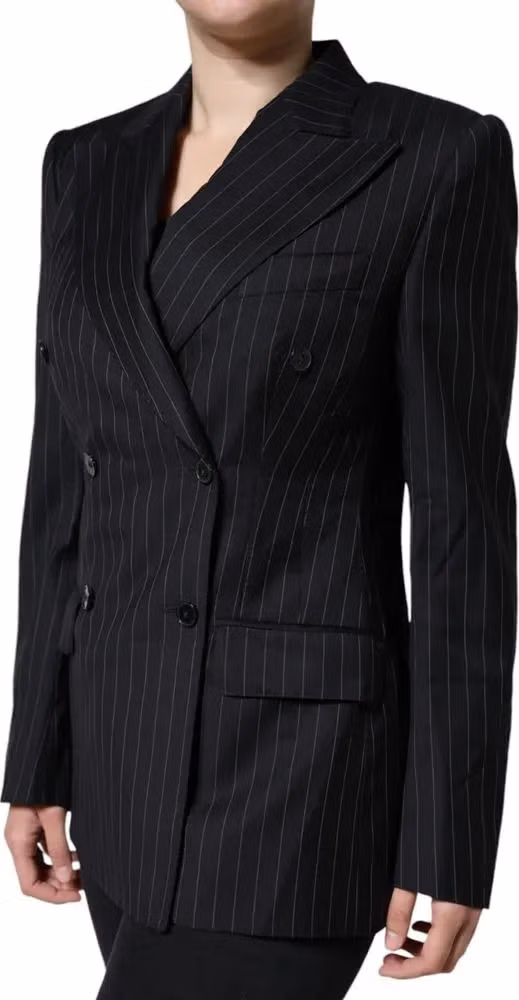 Dolce & Gabbana Dark Gray Striped Double Breasted Coat Jacket