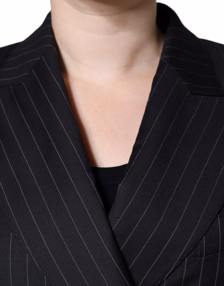 Dolce & Gabbana Dark Gray Striped Double Breasted Coat Jacket