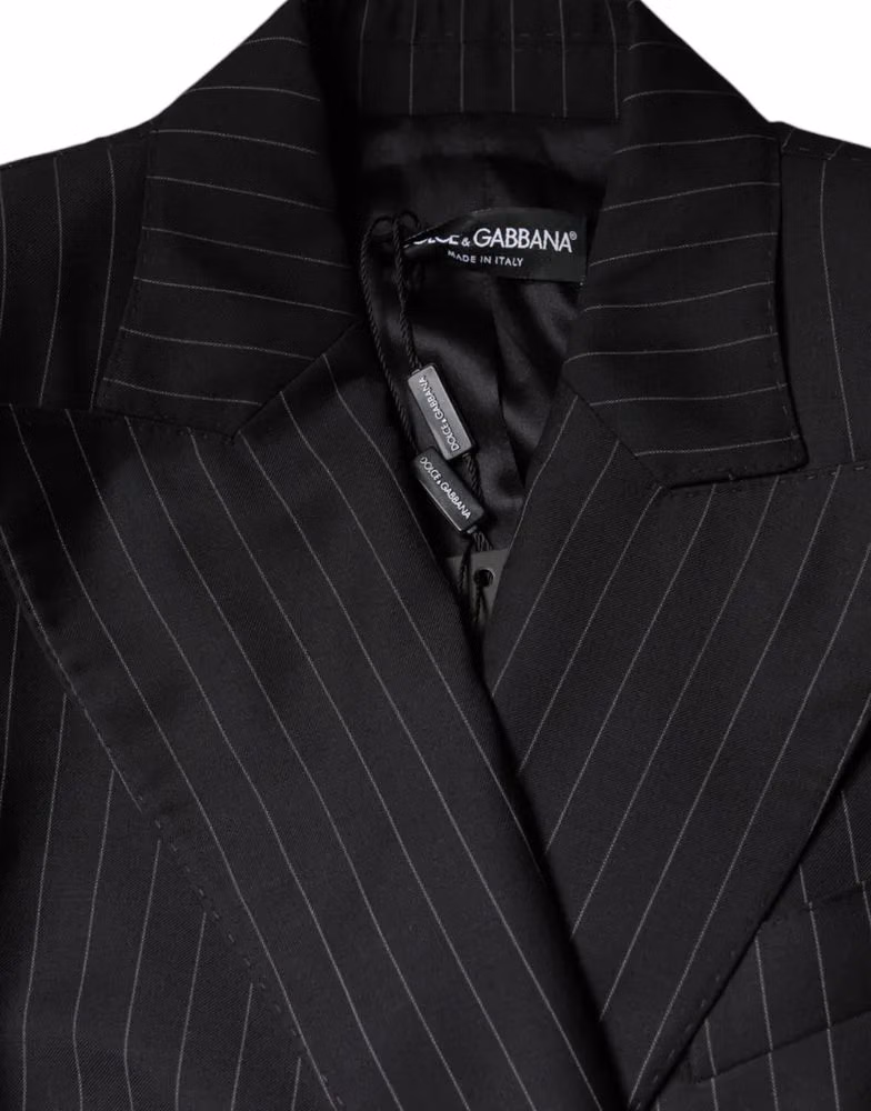 Dolce & Gabbana Dark Gray Striped Double Breasted Coat Jacket