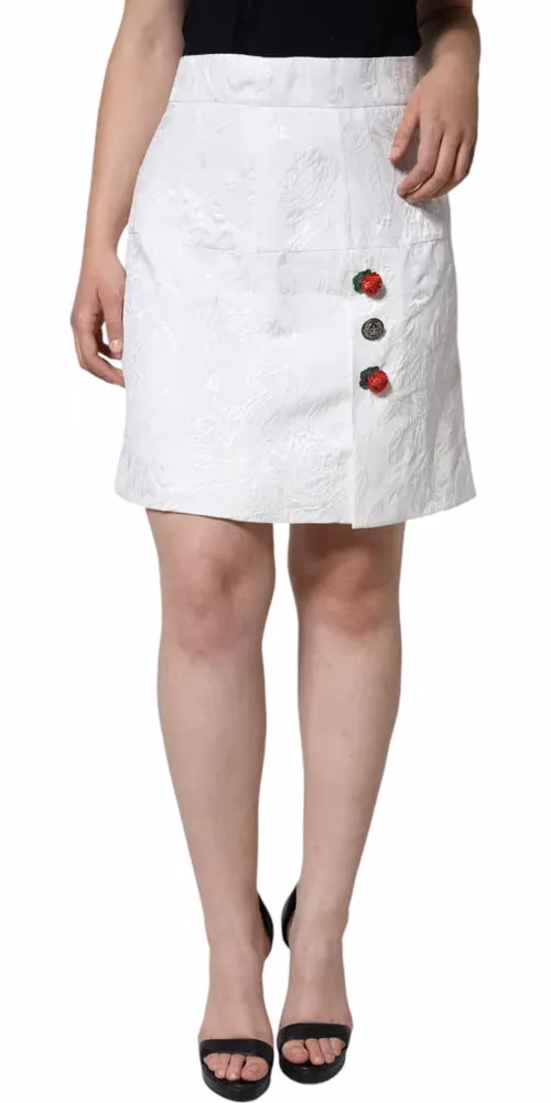 Dolce & Gabbana White Floral Brocade Embellished Mini Skirt