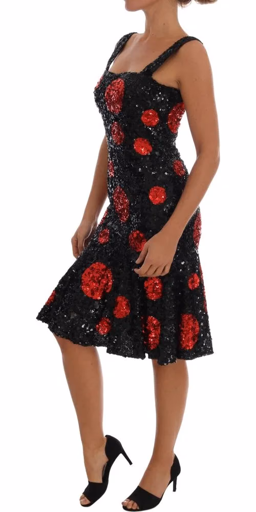 Dolce & Gabbana Black Red Polka Sequined Shift Dress