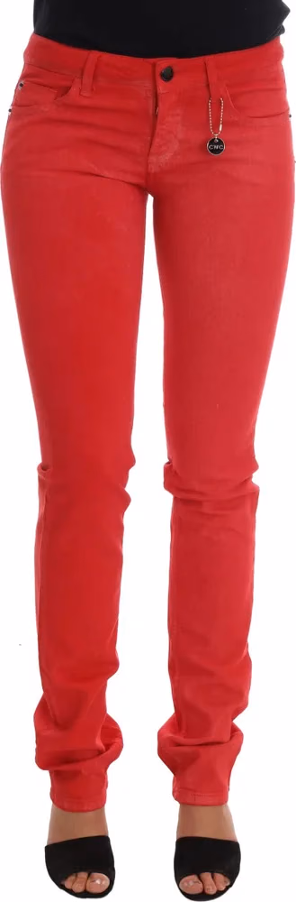 Costume National Red Cotton Stretch Slim Jeans