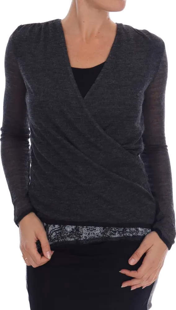 Ermanno Scervino Gray Wool Lace Top Long Sleeved T-shirt