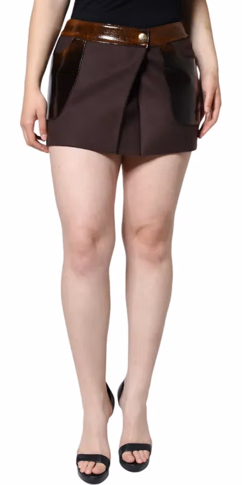 Dolce & Gabbana Brown Virgin Wool Mid Waist A-line Mini Skirt