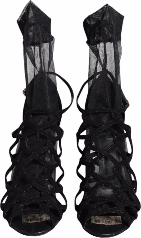 Dolce & Gabbana Black Tulle Stretch Heels Sandals Shoes