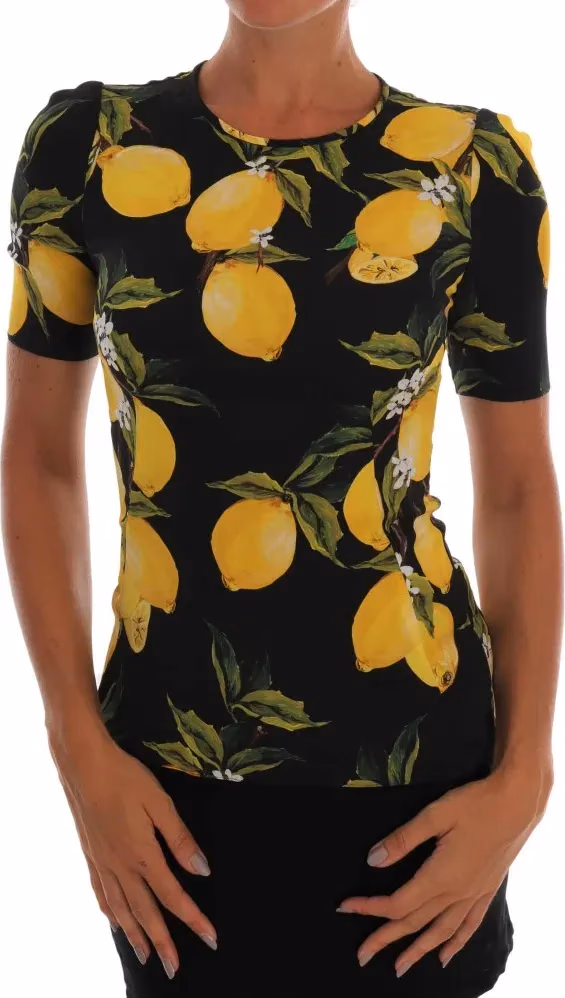Dolce & Gabbana Multicolor Lemon Silk Stretch T-Shirt