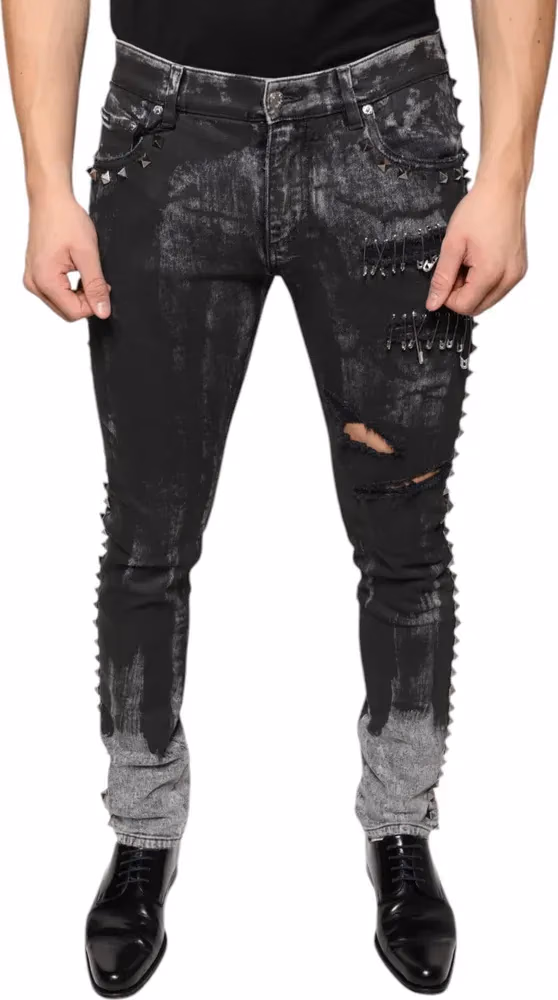 Dolce & Gabbana Black Embellished Cotton Skinny Denim Jeans