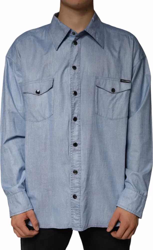 Dolce & Gabbana Light Blue Cotton Button Down Casual Shirt