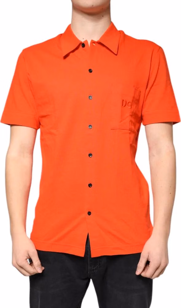Dolce & Gabbana Orange Cotton Button Down Casual Polo Shirt