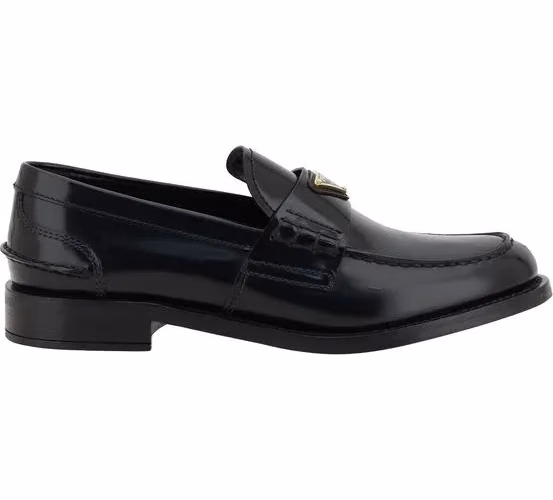 Prada Black Leather Logo Loafers