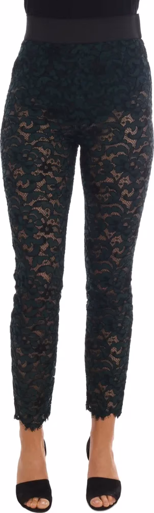 Dolce & Gabbana Green Floral Lace Leggings Pants