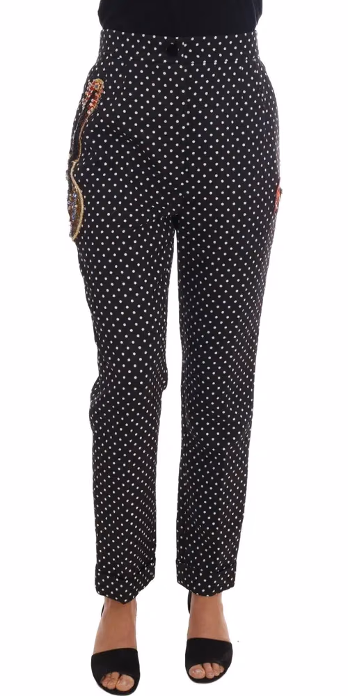 Dolce & Gabbana Black Polka Dot Sicily Crystal Pants