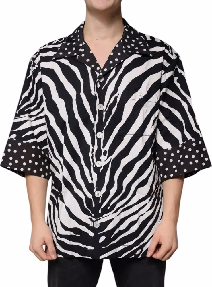Dolce & Gabbana Black White Zebra Button Down Oversize Shirt