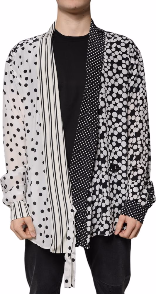 Dolce & Gabbana Black White Polka Dots Silk Men Casual Shirt
