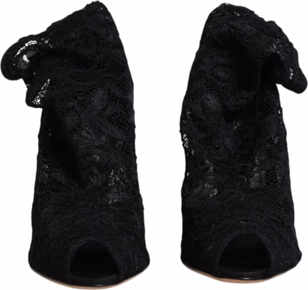 Dolce & Gabbana Black Lace Stretch Heels Mid Calf Boots Shoes