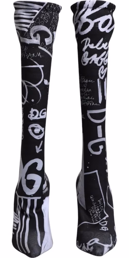 Dolce & Gabbana Black Logo Stretch Heels High Boots Shoes