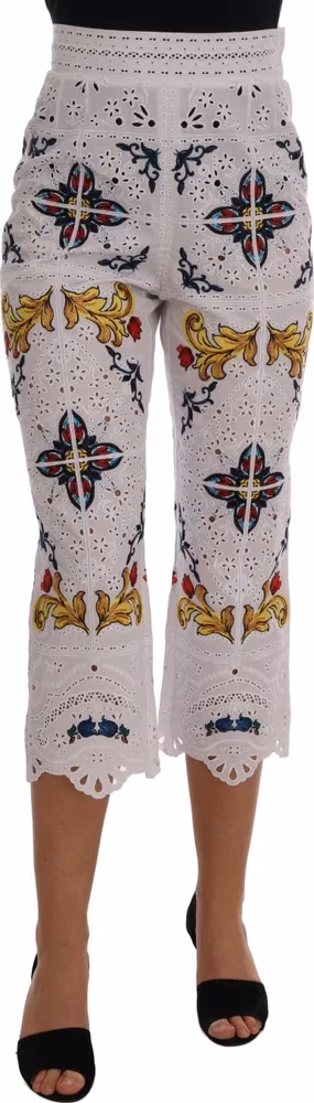 Dolce & Gabbana Mulicolor Majolica Cutout Capri Pants