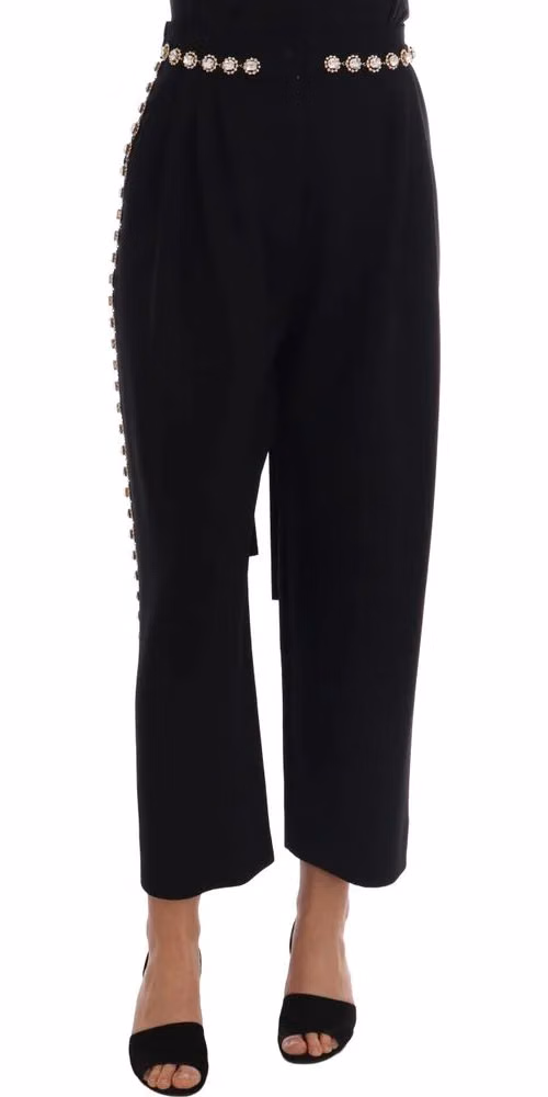 Dolce & Gabbana Black Wool Stretch Crystal Pants