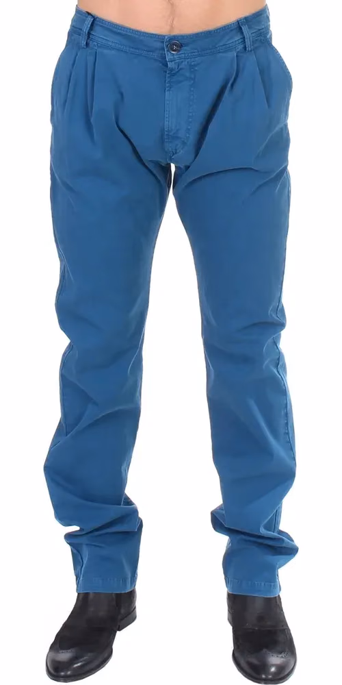 GF Ferre Blue Cotton Straight Fit Chinos