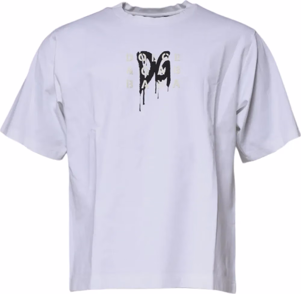 Dolce & Gabbana White DG Logo Cotton Crew Neck T-shirt