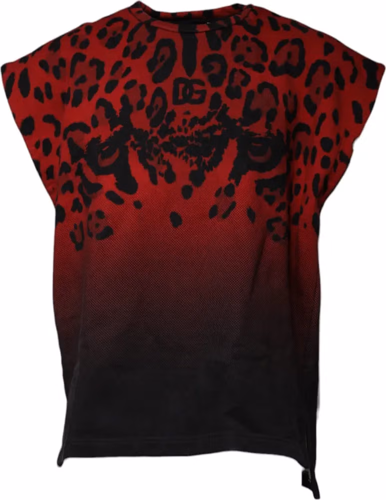 Dolce & Gabbana Red Leopard Print Cotton Sleeveless T-shirt