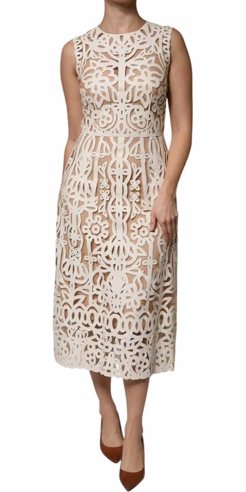 Dolce & Gabbana White Cut Out Leather Sleeveless Midi Dress