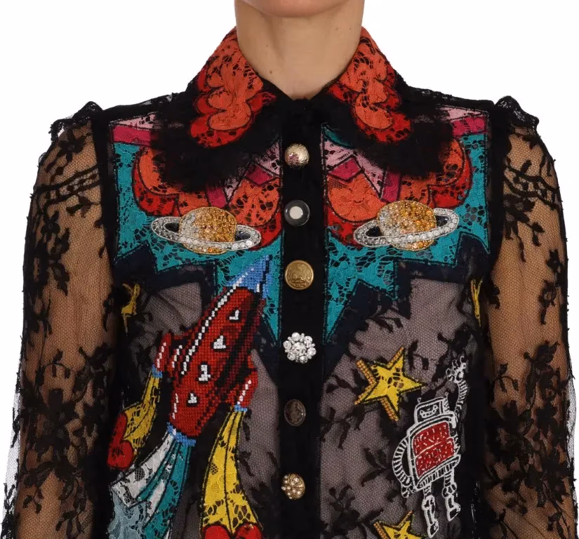 Dolce & Gabbana Black Lace Crystal SPACE Shirt