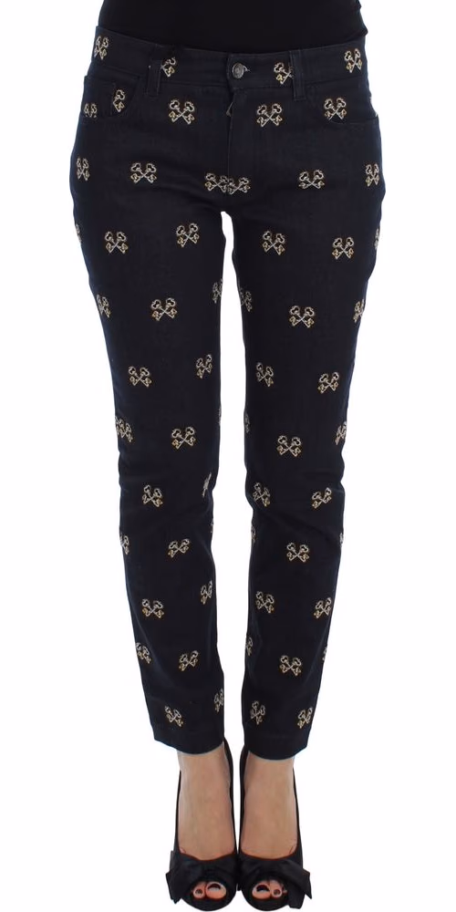Dolce & Gabbana Blue Key Embroidered Slim Fit KATE Jeans
