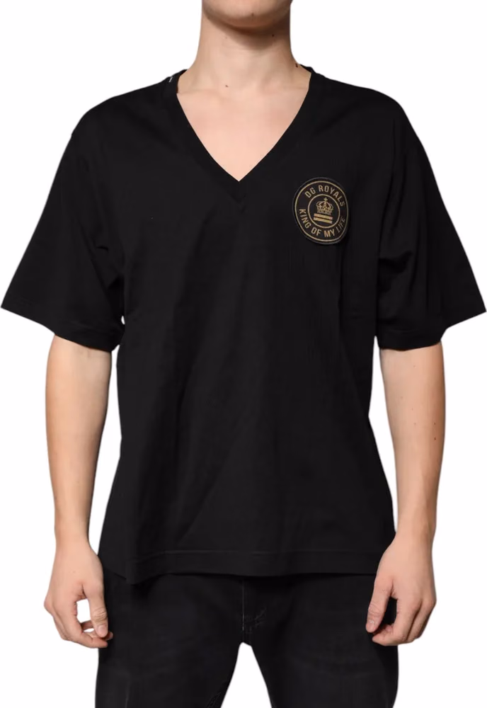 Dolce & Gabbana Black Cotton Logo Vneck Short Sleeve T-shirt