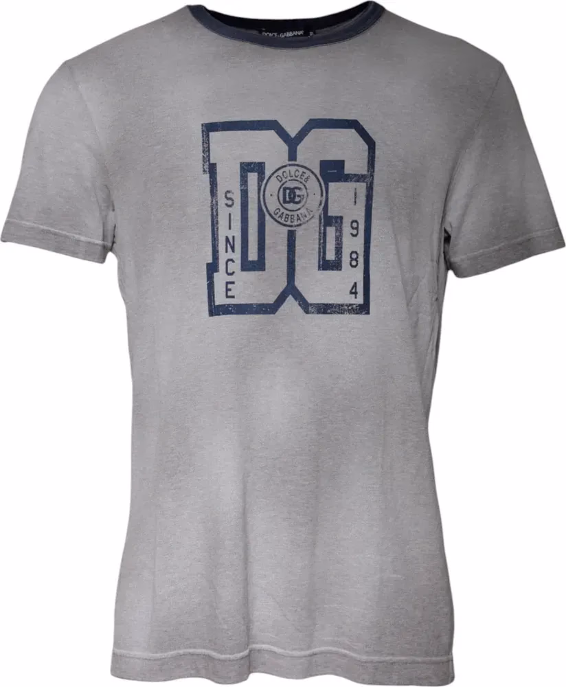 Dolce & Gabbana Gray Logo Print Cotton Crew Neck T-shirt