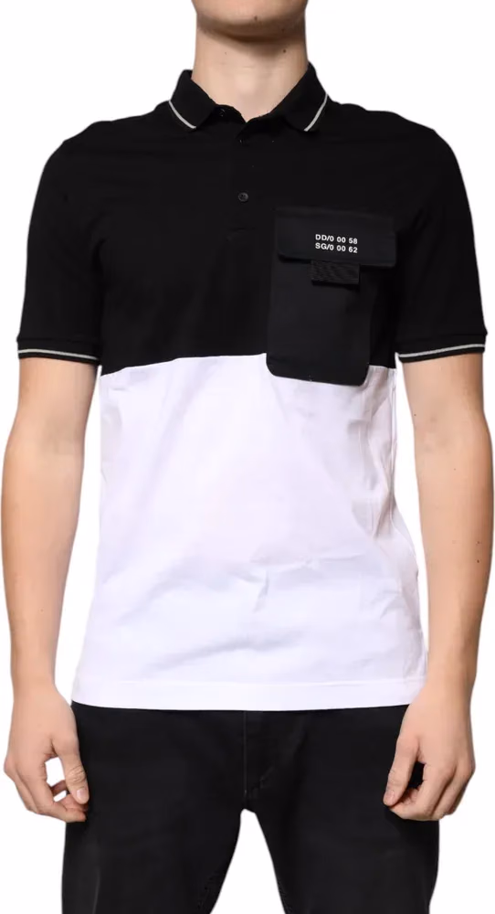 Dolce & Gabbana Black White Cotton Short Sleeves Polo T-shirt