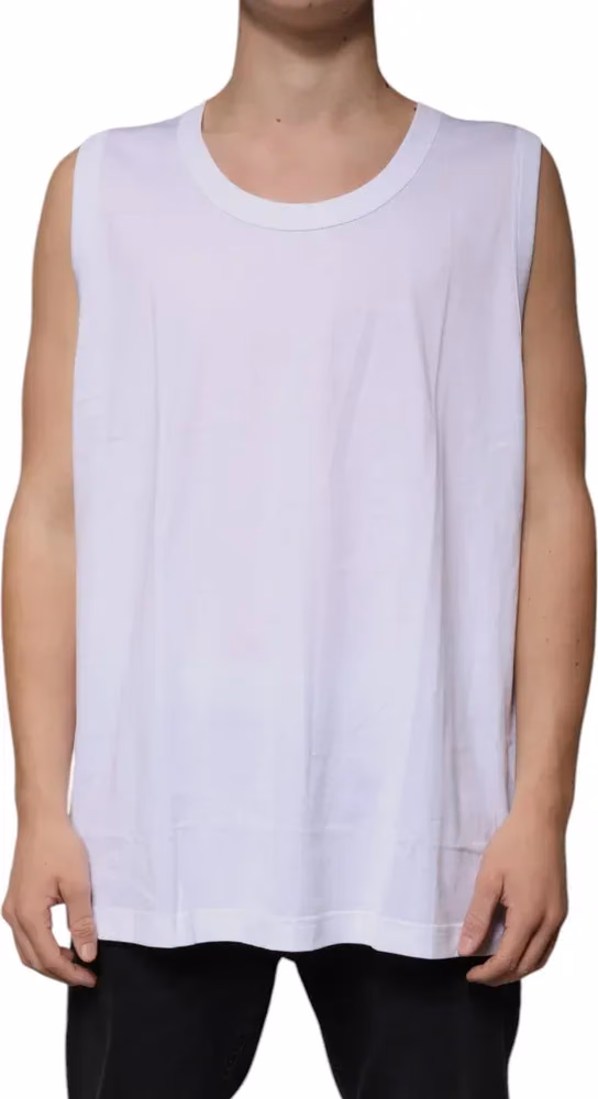 Dolce & Gabbana White Cotton Sleeveless Round Neck Tank T-shirt