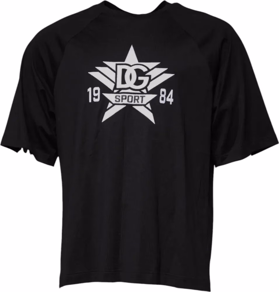 Dolce & Gabbana Black Logo Print Cotton Crew Neck T-shirt