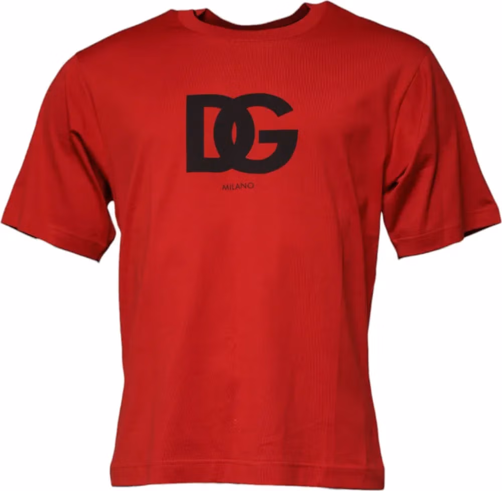 Dolce & Gabbana Red Logo Print Cotton Crew Neck T-shirt