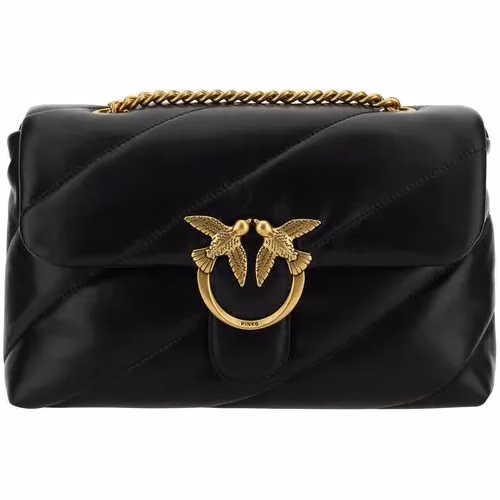 PINKO Black Calf Leather Bos Taurus Shoulder Bag