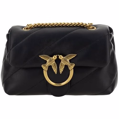 PINKO Black Calf Leather Bos Taurus Shoulder Bag