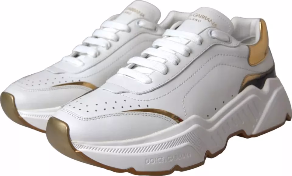 Dolce & Gabbana White Gold DAYMASTER Leather Sneakers Men Shoes